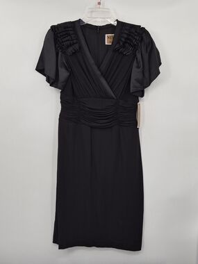 Nue by Shani 10 Victorian Sheath Flutter Sleeve Shapewear Dress Ruched Waist